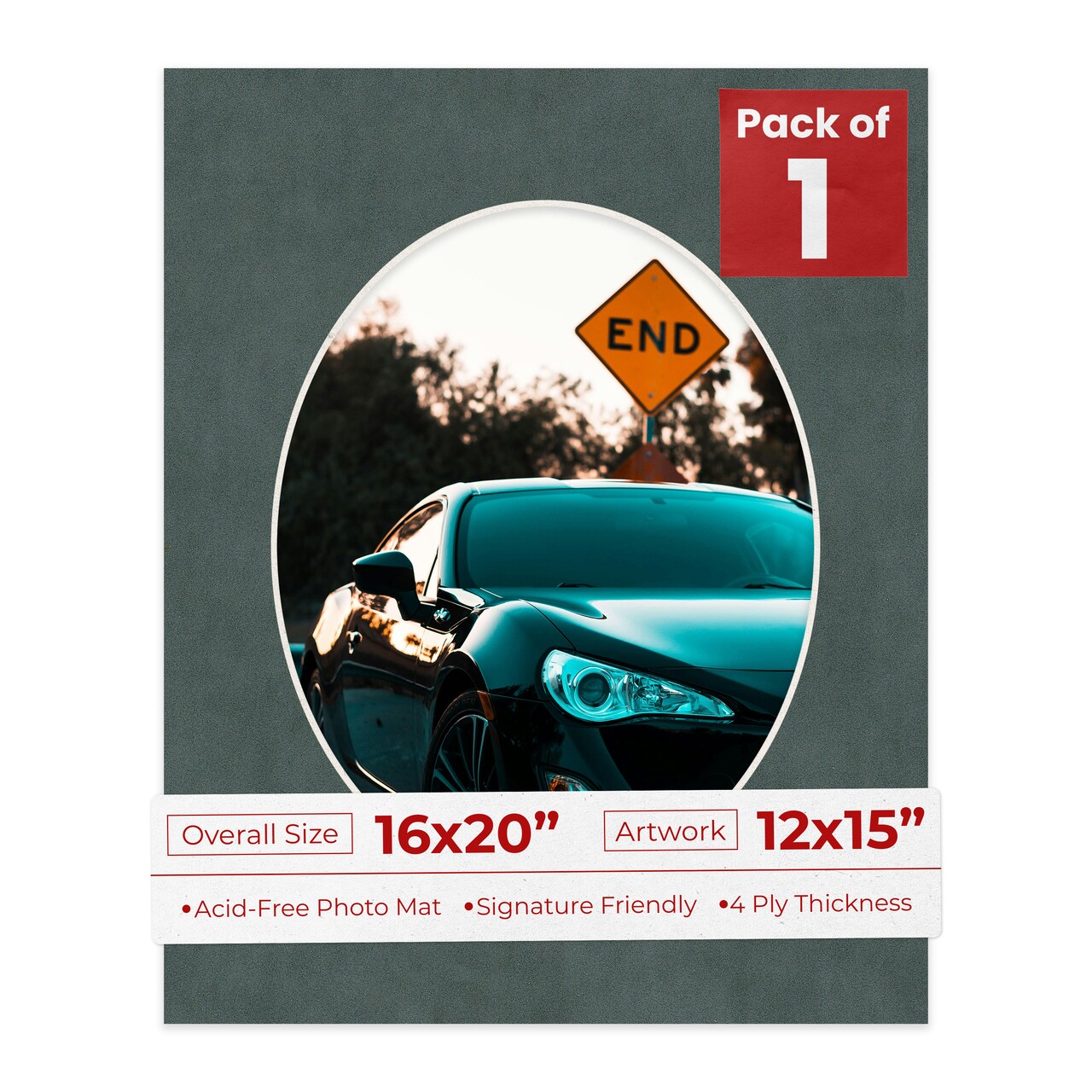 Dark Grey Suede Mat Board for 16x20 Frames - Oval Opening for 12x15 Photos